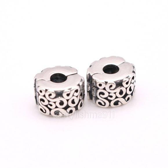 Two Authentic PANDORA Silver Swirls Clips Charms - 790338 - Picture 5 of 11